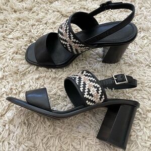 FRYE Amy Woven Leather Sandals | Size 7.5 | Open Toe High Block Heel Ankle Strap